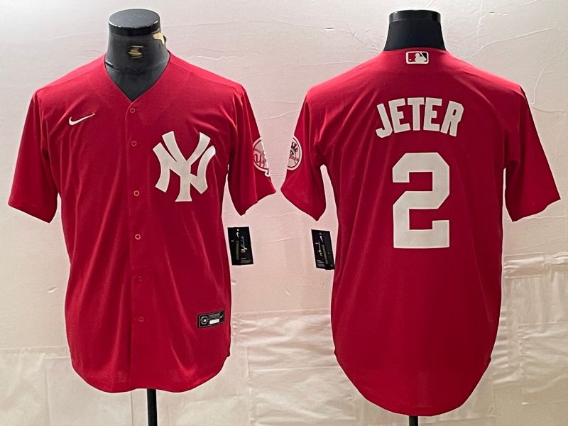 Men New York Yankees 2 Jeter Red joint name Nike 2024 MLB Jersey style 1